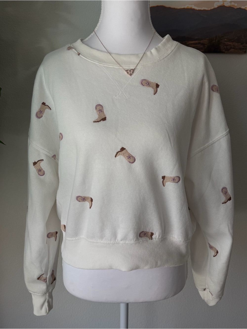Pink Republic Cream Sweatshirt with Pink and Brown Embroidered Boots